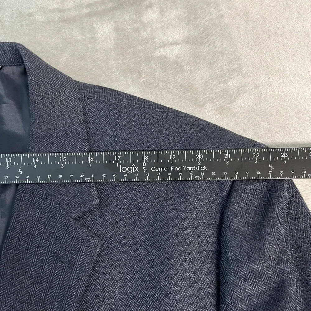 Jos A Bank Mens 52R Navy Blue Herringbone 100% Wool 2 Button Blazer Sport Coat